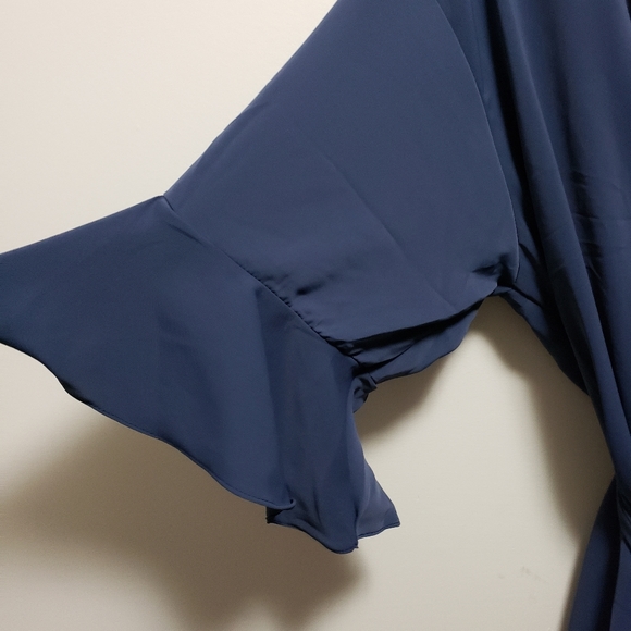 Bathrobe Silky Nylon Blue Tie Inside Wrap Outside Silver "R" Initial Very Soft - Picture 3 of 6